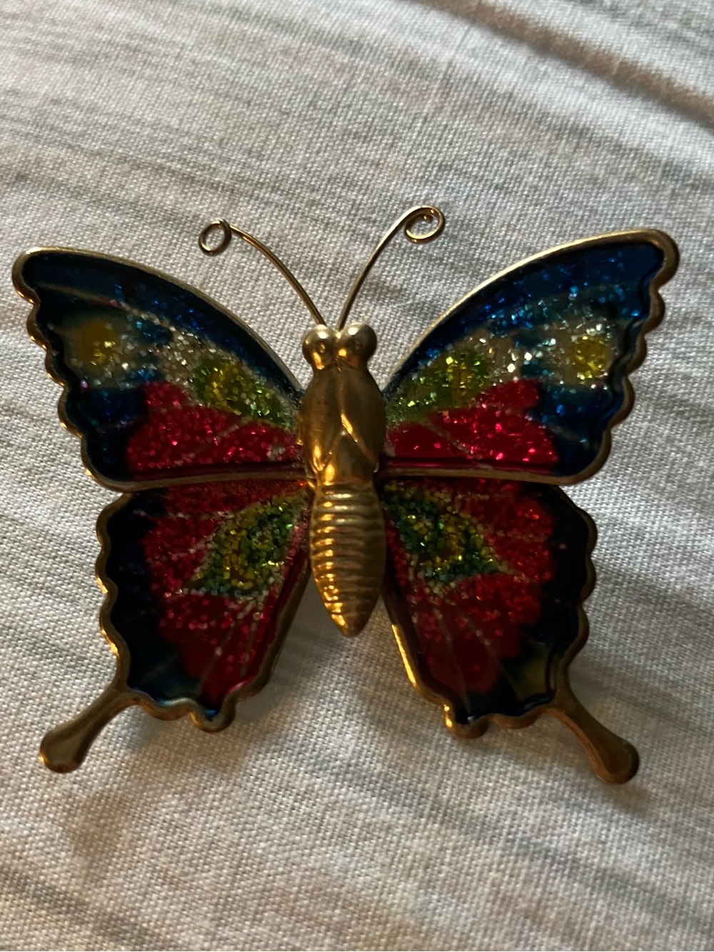Gold-Tone Multicolor Glitter Butterfly Brooch 1 inch pin back